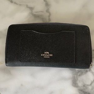 Black Leather Coach Wallet with Silver Hardware